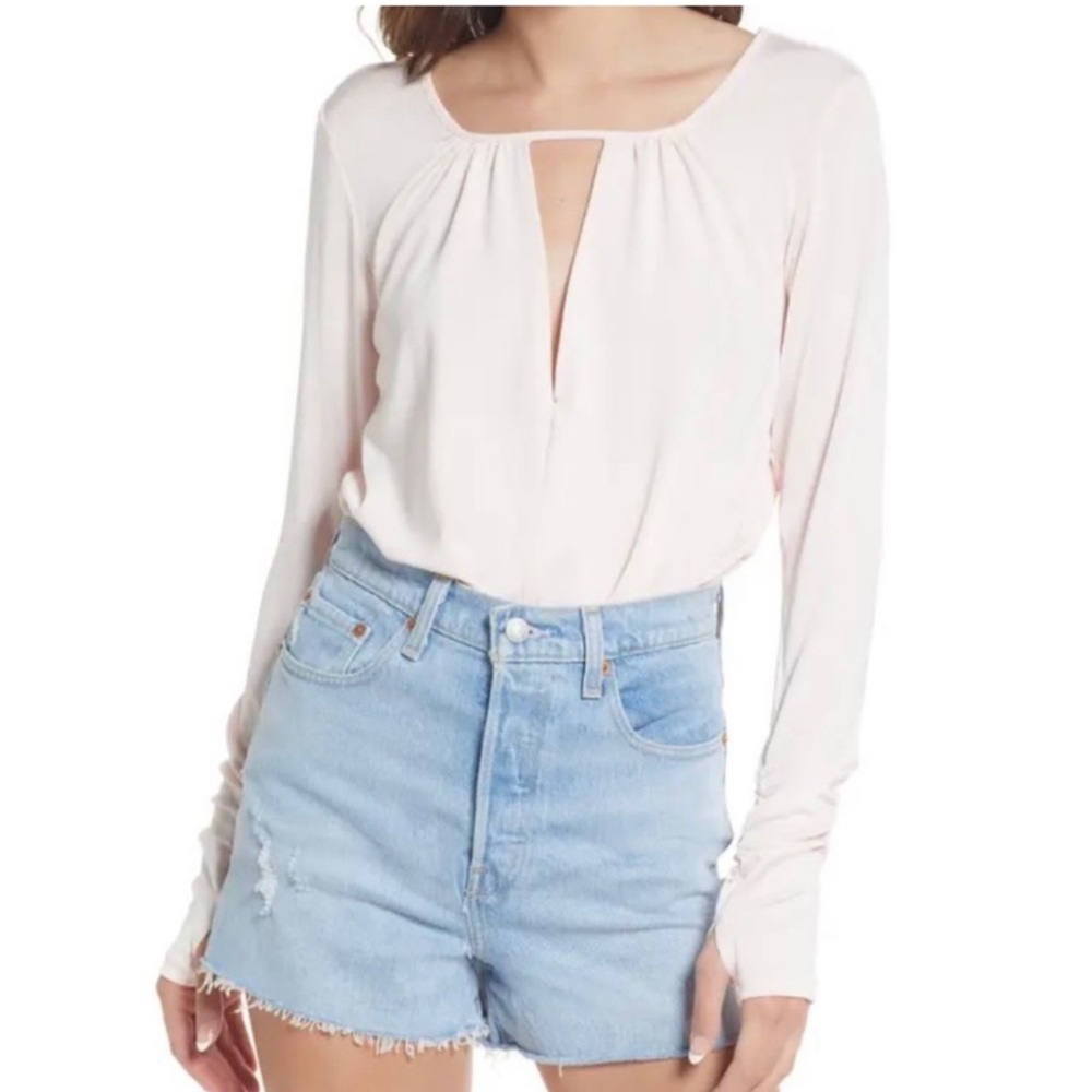 NEW Intimately Free People Kaya Long Sleeve Light Pink Bodysuit Size Medium